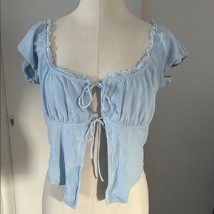 Garage Sky Blue Lace-Trimmed Blouse